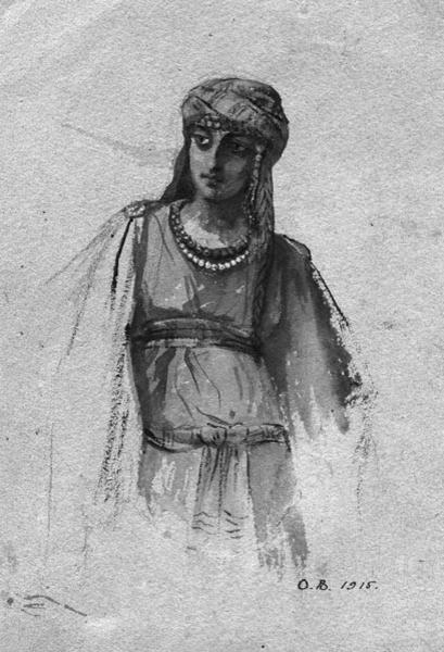 Акварель 12-летней Ольги Ваксель, "Женщина в восточной одежде"